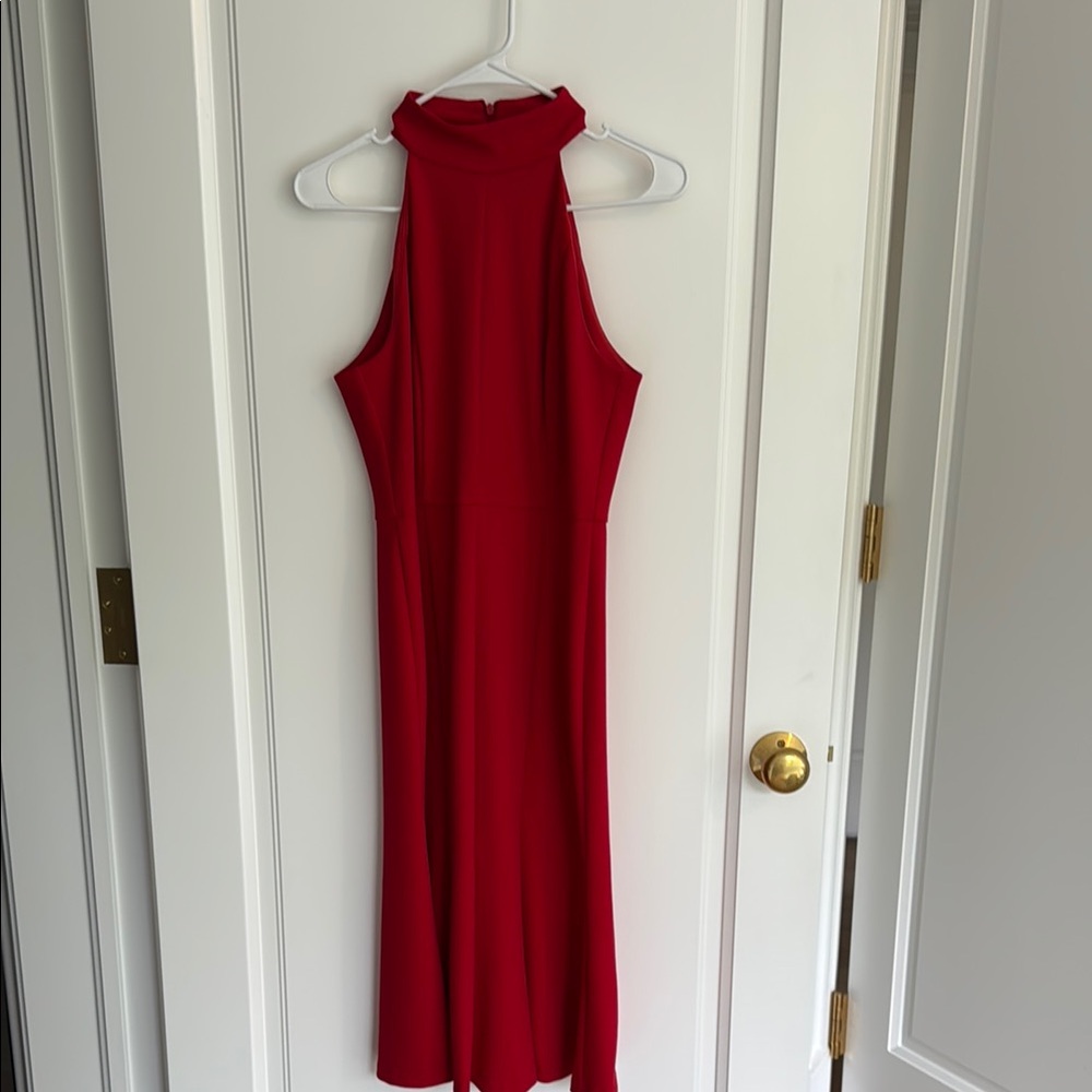 Donna Morgan Red mock neck Sleeveless midi Dress